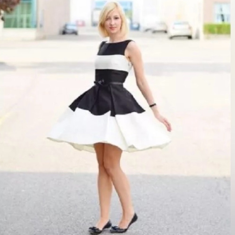 Kate Spade Colorblock Gayle Fit & Flare Cotton Silk Dress Black & Cream Size‎ 8